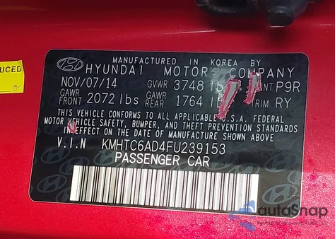 2015 Hyundai Veloster from USA, damaged, VIN KMHTC6AD4FU239153